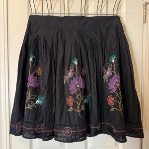 Venezia Black Skirt with Colorful Floral Embroidery